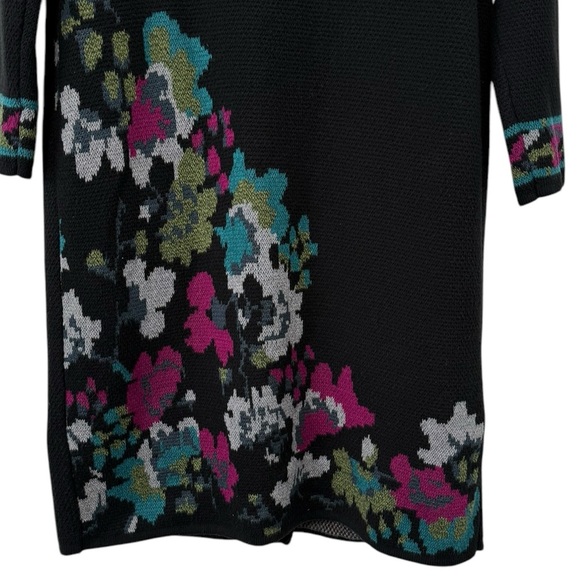 J. Jill Black Floral Jacquard Long Sweater Duster Coat Cardigan Medium - Picture 4 of 16
